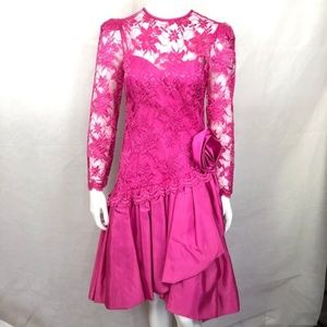 Vintage 80's Pink Prom Dress Lace Tulle Size 6/8